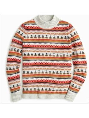 J. Crew Mockneck Fair Isle Lambswool Blend Sweater: Oatmeal Multicolor